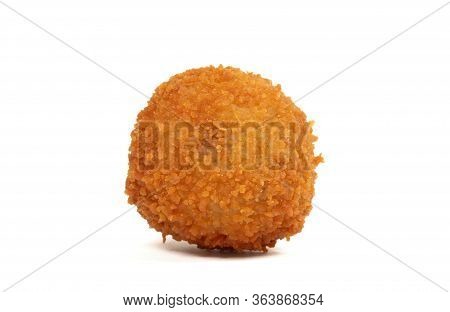 Single Dutch Traditional Snack Bitterbal, Isolated On White