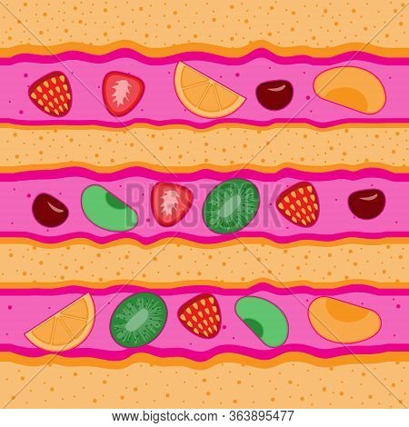 Seamless Pattern Texture Cake Fruit Cream. Vector Image. Confectionery Eps 10