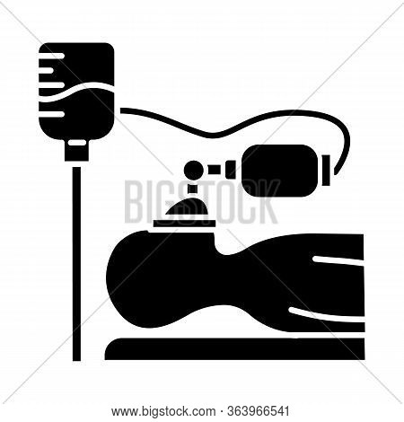 Anesthesia Glyph Icon. Medical Procedure. Apnea Stage. Liquid Induction. Patient Unconscious On Bed.