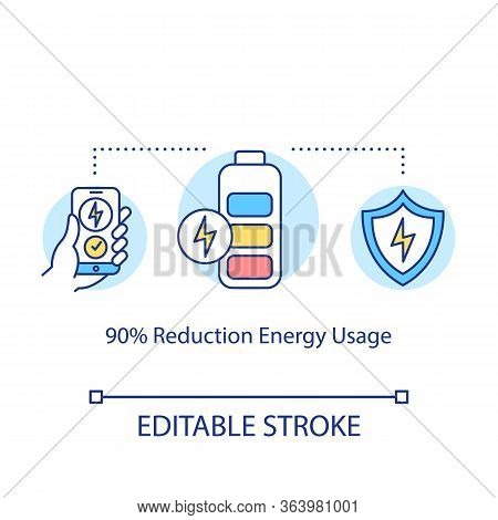 90 Percent Reduction Energy Usage Concept Icon. 5g Technology Idea Thin Line Illustration. Energy Sa