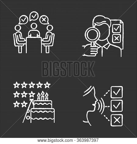 Survey Methods Chalk Icons Set. Group Administered Questionnaire. High Rating. Public Opinion. Custo