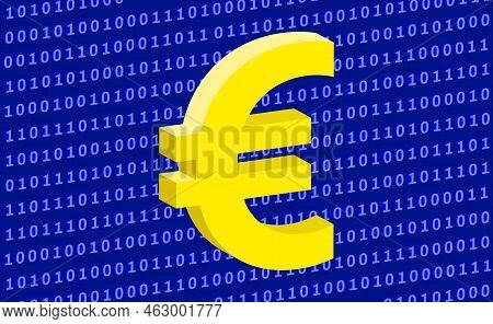 Euro Symbol Isolated On Zero And One Binary Code. Digital Euro Cbdc