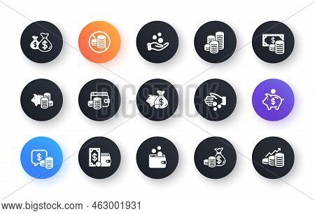 Coins Icons. Cash Money, Donation Coins, Give Tips Icons. Piggy Bank, Business Income, Loan. Money S