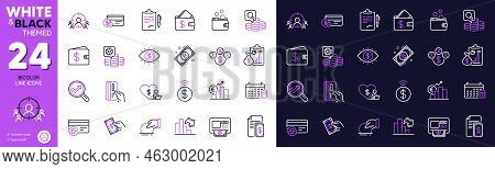 Calendar, Payment And Donate Line Icons For Website, Printing. Collection Of Decreasing Graph, Walle