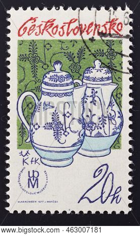Czechoslovakia - Circa 1977: Postage Stamp 'coffee Pots' Printed In Czecho-slovakia. Series: 'czecho