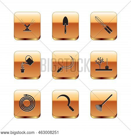 Set Automatic Irrigation Sprinklers, Garden Hose Or Fire Hose, Sickle, Watering Can, Gardening Handm
