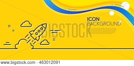 Startup Rocket Line Icon. Abstract Yellow Background. Launch Project Sign. Innovation Symbol. Minima
