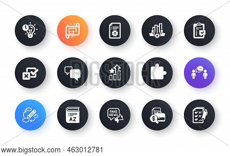 Minimal Set Of Speech Bubble, Ranking Stars And Teamwork Chart Flat Icons For Web Development. Vocab