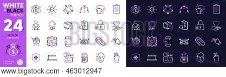 Face Accepted, Ab Testing And Victory Hand Line Icons For Website, Printing. Collection Of Inspect, 