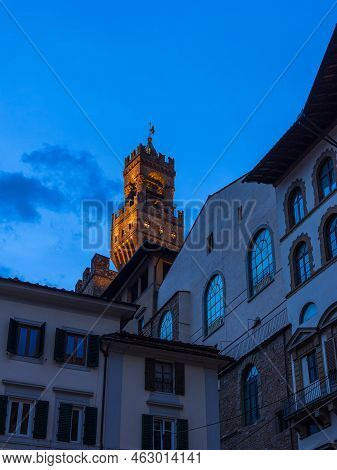 View To The Tower Torre Di Arnolfo In Florence, Italy.