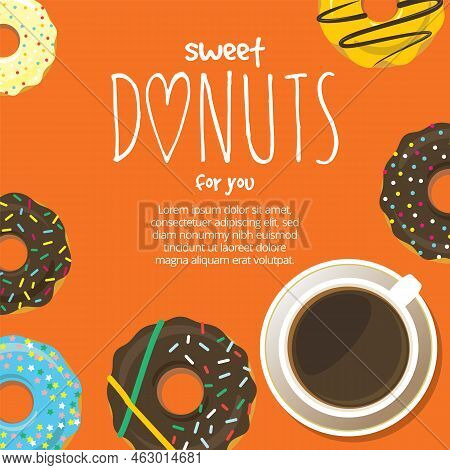 Cup Of Coffee And Donuts Flat Style Background