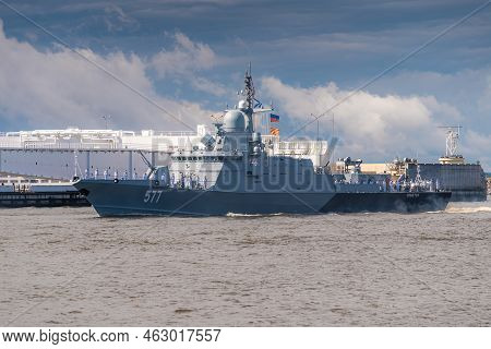 Russia. Kronstadt. July 31, 2022. A Small Rocket Ship On The Parade Of The Navy.