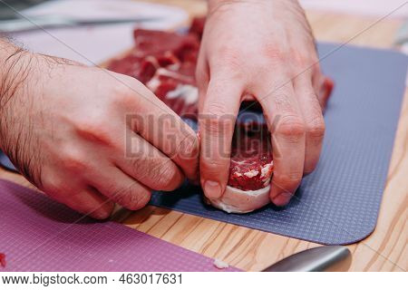 Cooking Minion Steak At A Cooking Class. Homemade Food.