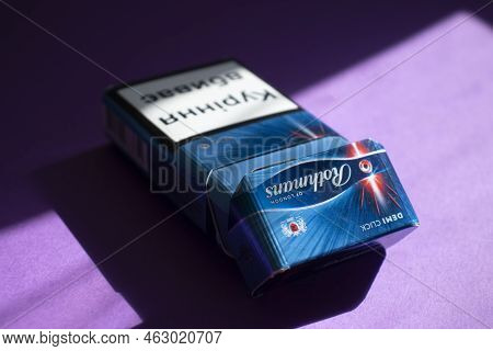 October 6, 2022 Ukraine City Kyiv Rothmans Cigarettes On A Colored Background