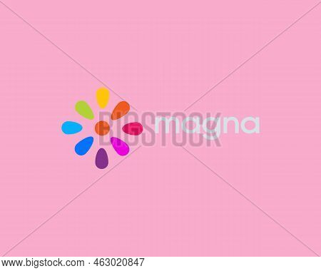 Abstract Flower Logo. Sunburst Logotype. Colorful Flash Icon In Flat Style. Vector Illustration.