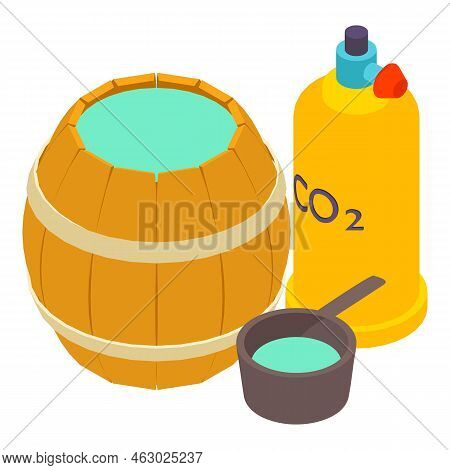 Forging Equipment Icon Isometric Vector. Carbon Dioxide Gas Balon, Wood Barrel. Industrial Equipment