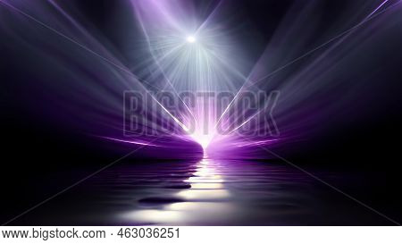 Violet Sun Rays. The Star Burst With Brilliance, Glow Bright Star, Purple Glowing Light Burst. Abstr