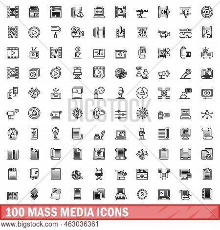 100 Mass Media Icons Set. Outline Illustration Of 100 Mass Media Icons Vector Set Isolated On White 