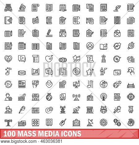 100 Mass Media Icons Set. Outline Illustration Of 100 Mass Media Icons Vector Set Isolated On White 