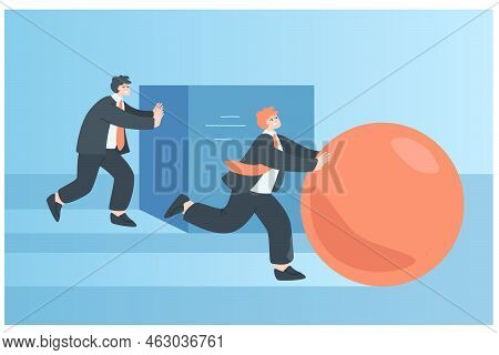 Man Moving Square And Smarter Competitor Pushing Ball Forward. Creative, Innovative And Efficient So