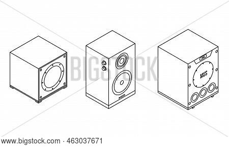 Stereo System Icons Set. Isometric Set Of Stereo System Vector Icons Outline Isolated On White Backg