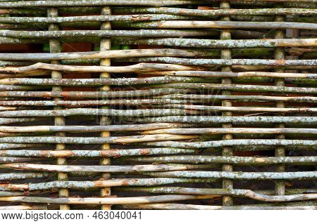 Old Traditional Handmade Wicker Fence Pattern And Texture.