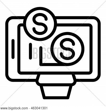 Online Money Icon Outline Vector. Video Monetize. Profit Data