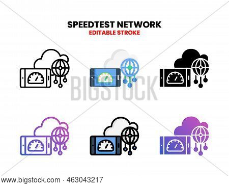 Speed Test Network Icon Set With Line, Outline, Flat, Filled, Glyph, Color, Gradient. Editable Strok