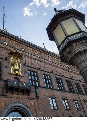 Copenhagen, Denmark - Oct 18, 2018: Upward Perspective Street View Of The Historic And Ornate Copenh