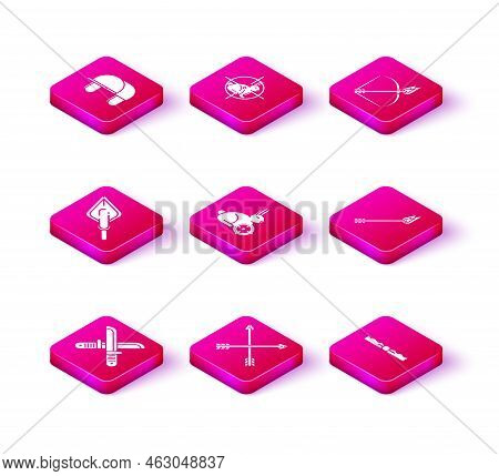 Set Crossed Hunter Knife, Arrows, Hipster Tip, Hunt On Rabbit With Crosshairs, Trap Hunting, Flame, 