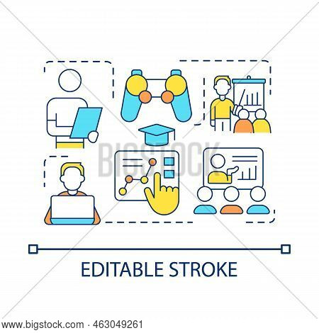 Modern Trends In Education Concept Icon. Gamification And Instructor Led Methods Abstract Idea Thin 