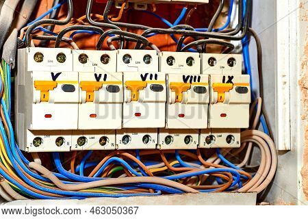 A Box Containing A Junction Of Electric Wires Or Cables Close Up