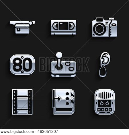 Set Joystick, Sound Mixer Controller, Cassette Tape Player, Ear With Earring, Play Video, 80s Retro,