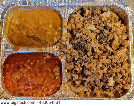 Beef And Beans Ethiopian Food In Metal Tray
