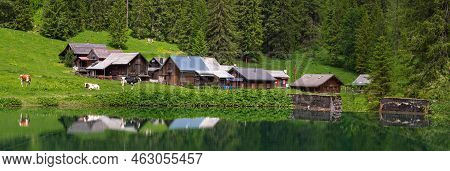 A Village Of Wooden Houses In The Oberseetal In The Canton Of Glarus, Switzerland