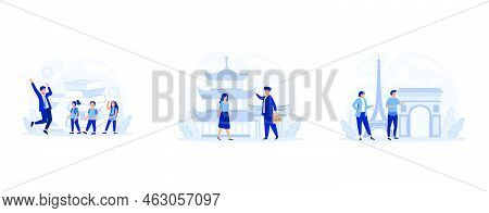 Big School Subject Or Educational Class Set. Student Studying Social And Natural Science. Modern Sch