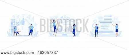 Big School Subject Or Educational Class Set. Student Studying Social And Natural Science. Modern Sch