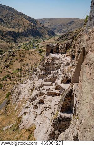 Vardzia, A Cave Monastery In Georgia. Cave Monastery And Ancient City. Caves In The Rock Close-up. L