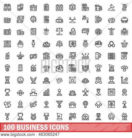 100 Business Icons Set. Outline Illustration Of 100 Business Icons Vector Set Isolated On White Back