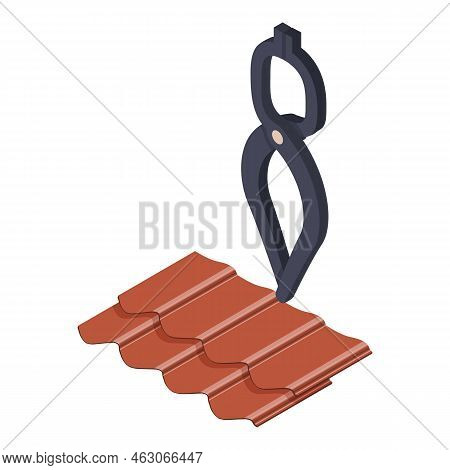 Roofing Equipment Icon Isometric Vector. Brown Corrugated Tile And Tongs Icon. Roofing Work, Roof Re