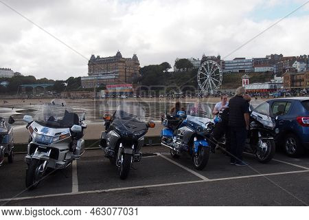 Scarborough, North Yorkshire, United Kingdom - 11 September 2022: Honda Gold Wing Motorcycles And Bi