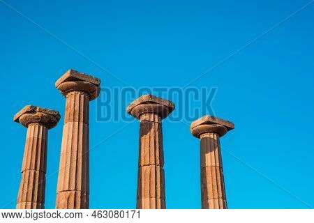 Doric Columns Of The Temple Of Athena. Assos Ancient City. Behramkale, Canakkale, Turkey
