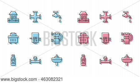 Set Line Bottle For Cleaning Agent, Industry Pipe And Manometer, Water Supply Pipes, Washbasin, Gas 