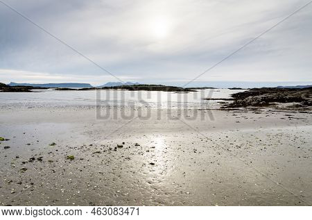 Traigh Beach,deseted, At Sunset And View Across The Bay,arisaig,highlands Of Scotland,uk.