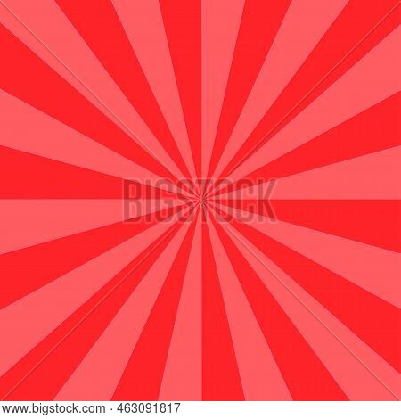 Sunlight Retro Wide Horizontal Background. Red Color Burst Background. Fantasy Vector Illustration