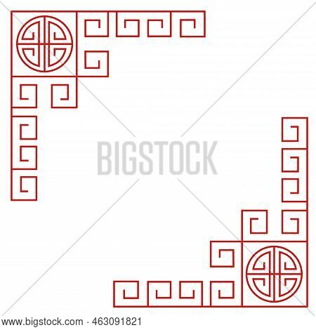Red Square Frame Ornaments With White Background Pattern Chinese Ornaments For Chinese New Year