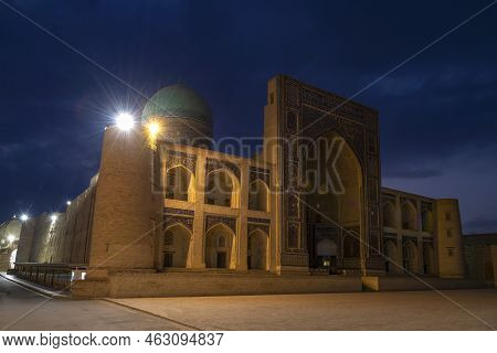 Medieval Mir-i-arab Madrasah (16th Century) Before Dawn. Bukhara, Uzbekistan
