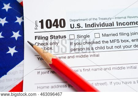 Tax Form 1040 U.s. Individual Income Tax Return, Business Finance Concept.