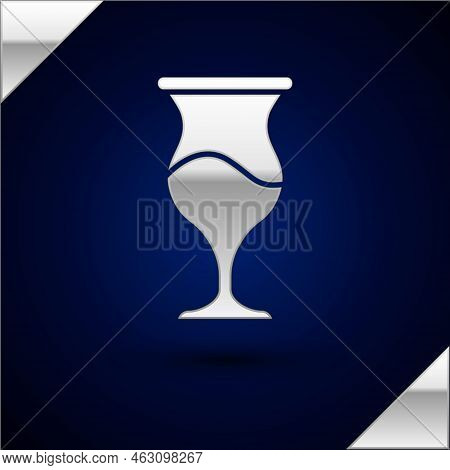 Silver Jewish Goblet Icon Isolated On Dark Blue Background. Jewish Wine Cup For Kiddush. Kiddush Cup