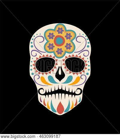 Skull Of Floral Shapes. Global Colors. Dia De Muertos. Day Of The Dead. Tattoo Skull Ornat. Tribal T